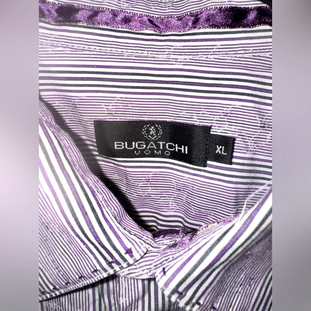 Bugatchi Uomo Men’s XL Dress Shirt – Purple/White Stripe Pattern - Picture 3 of 3